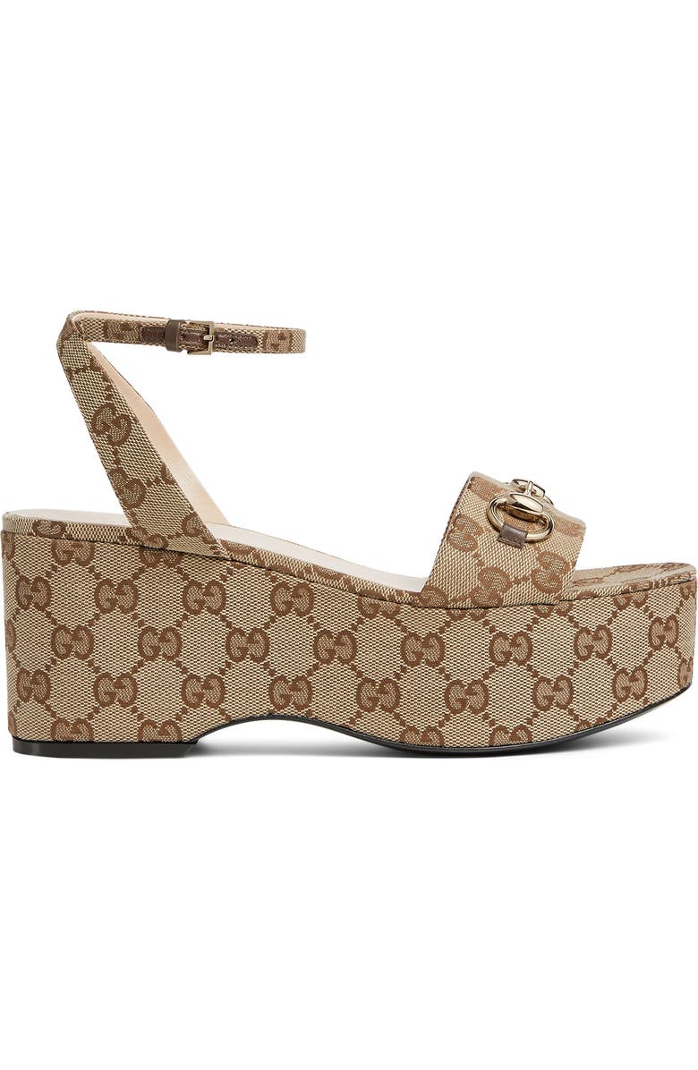 Gucci Lady Horsebit GG Logo Canvas Platform Sandal, Alternate, color, Beige-Ebony/ New Acer