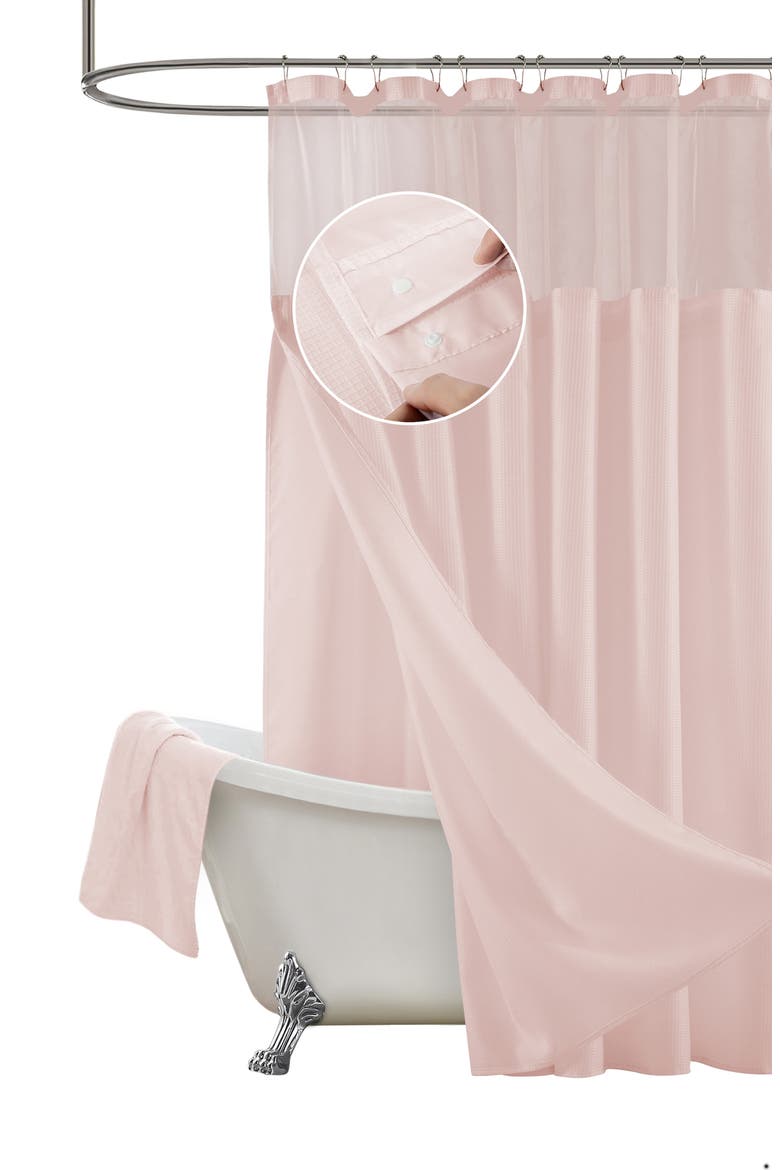 Waffle Weave Shower Curtain, Main, color, PINK