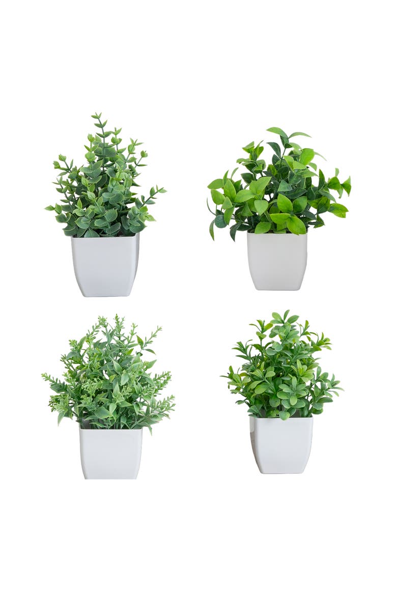 8-in Artificial Mini Potted Plants - Set of 4, Main, color, Green