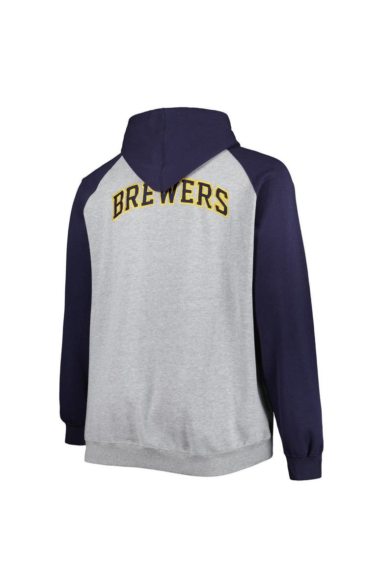 PROFILE Men's Heather Gray/Navy Milwaukee Brewers Big & Tall Raglan Hoodie Full-Zip Sweatshirt, Alternate, color, 