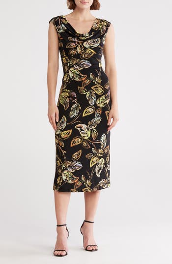 Connected Apparel Cap Sleeve Jersey Midi Dress In Black