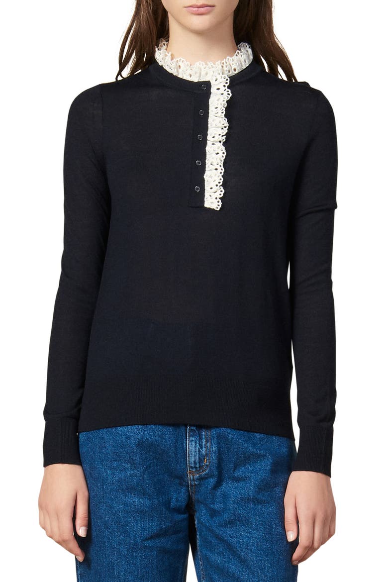 Colane Eyelet Detail Wool Blend Sweater, Main, color, NAVY