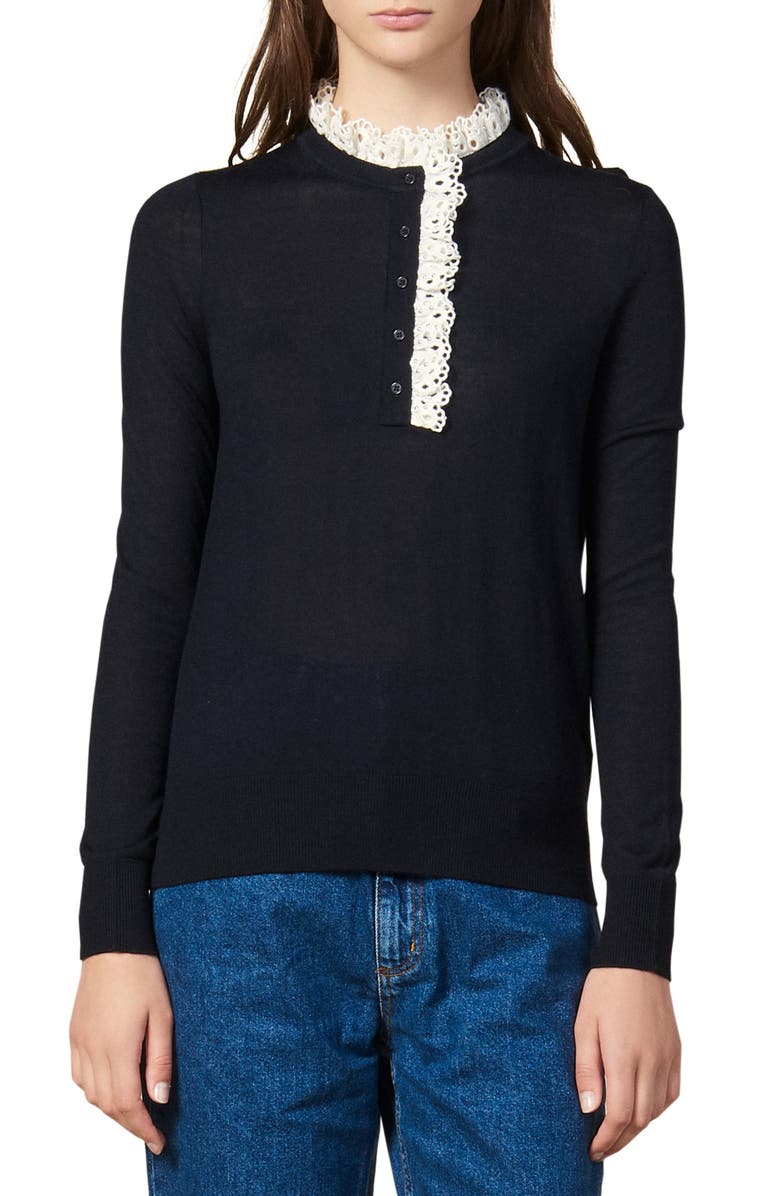 SANDRO Colane Eyelet Detail Wool Blend Sweater, Main, color, 