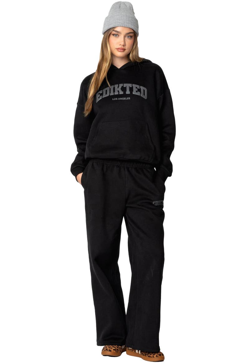 LA Logo Wide Leg Sweatpants, Alternate, color, BLACK