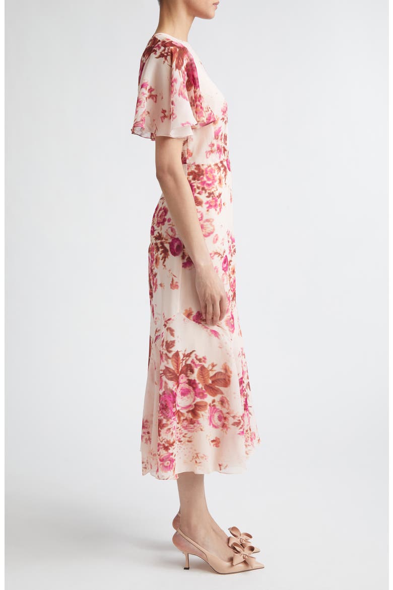 Floral Print Silk Voile Midi Dress, Alternate, color, ROSE BOUQUET CAMISOLE PINK