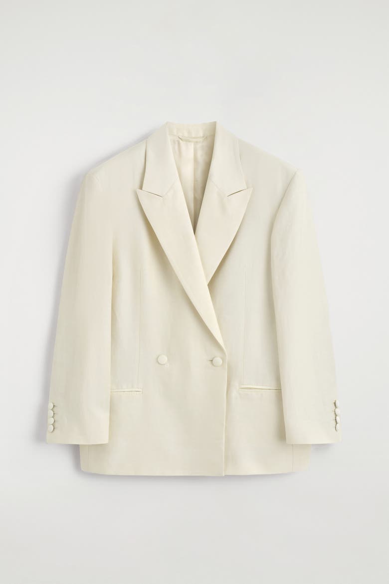 Linen-blend Tuxedo Blazer, Alternate, color, ECRU