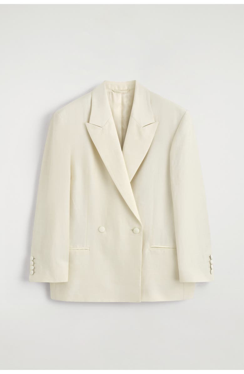 COS Linen-blend Tuxedo Blazer, Alternate, color, Ecru