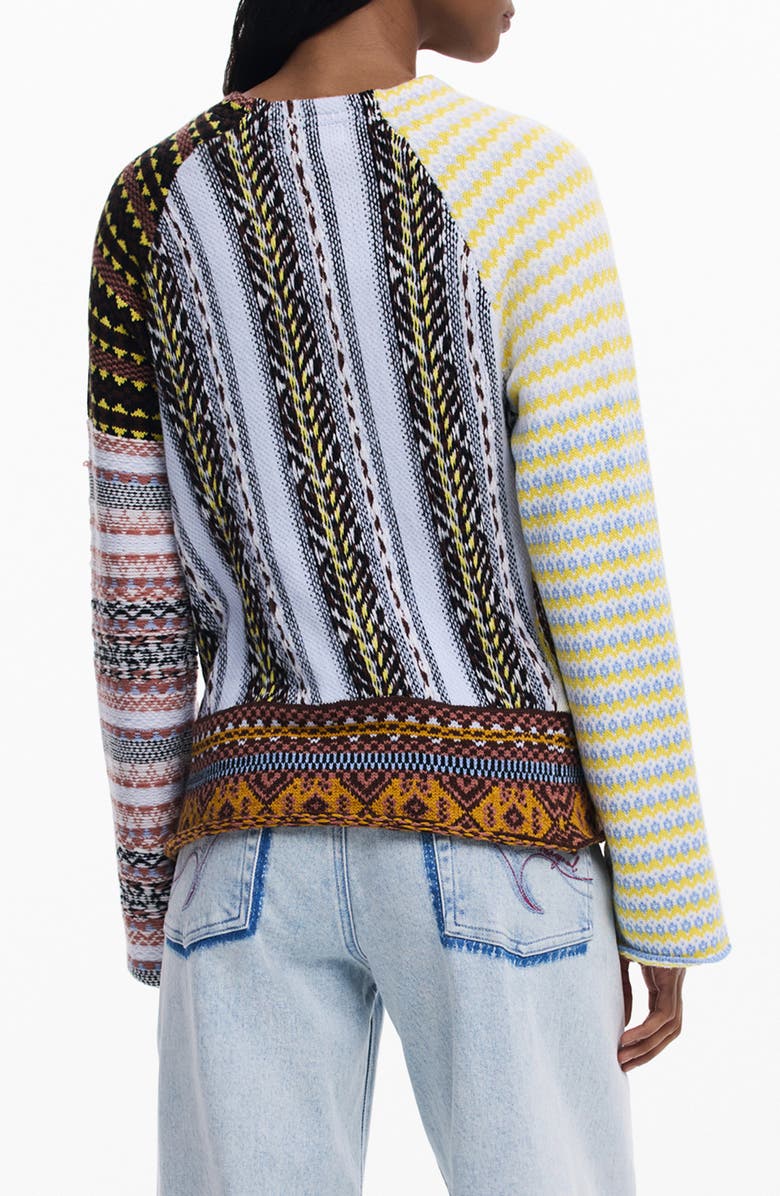 Desigual Pieced Mixed Stripe Sweater, Alternate, color, Yellow Shades