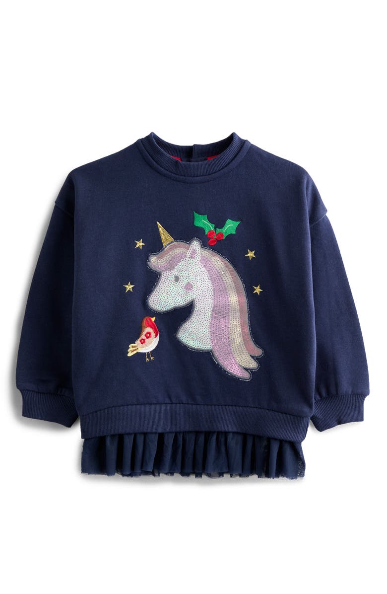 JOJO MAMAN BEBE Kids' Unicorn Sequin Sweatshirt, Main, color, Navy