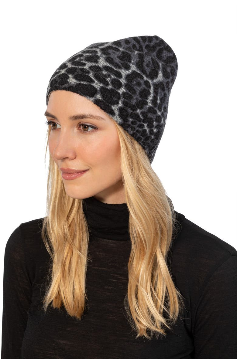 Amicale Cashmere Animal Print Beanie, Alternate, color,