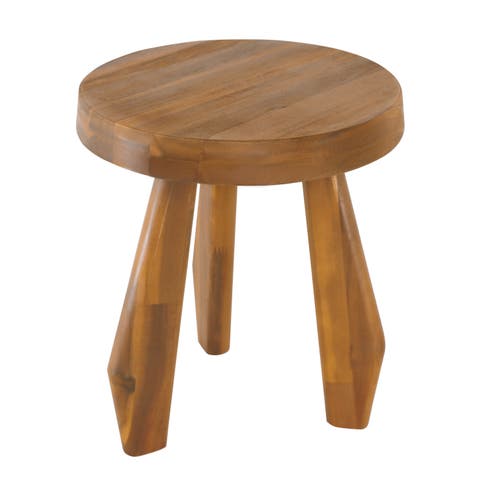 Terra Rustic Coastal Acacia Wood Tripod Round Indoor/Outdoor Accent Stool