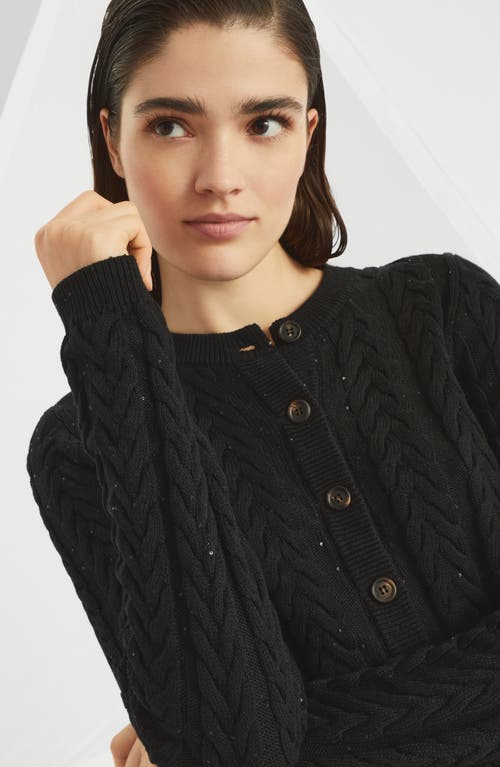Brunello Cucinelli Cable-knit Dazzling Cardigan In Black