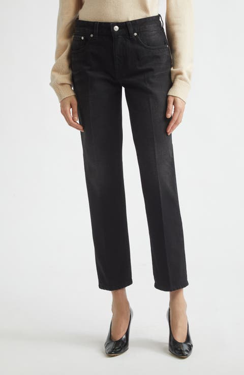 Low Rise Straight Leg Ankle Jeans (Washed Black)