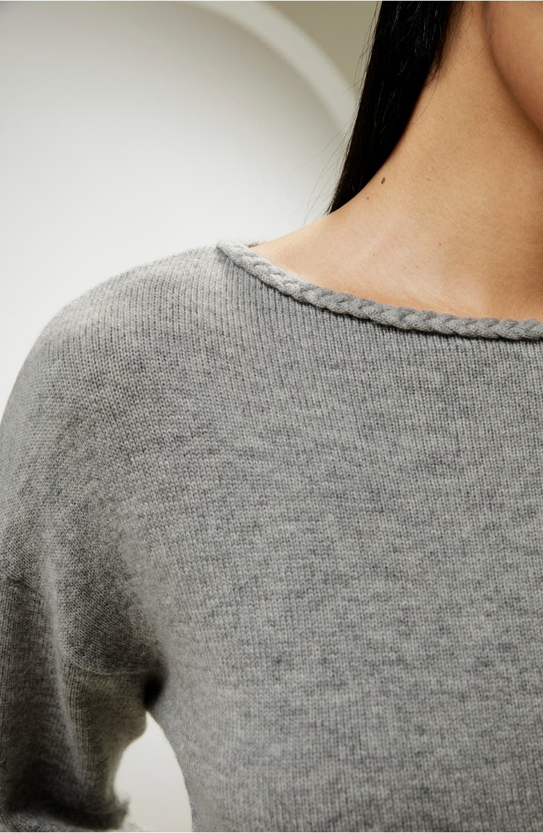 Lilysilk Braided Collar Wool and Cashmere Blend Sweatshirt, Alternate, color, Light Gray
