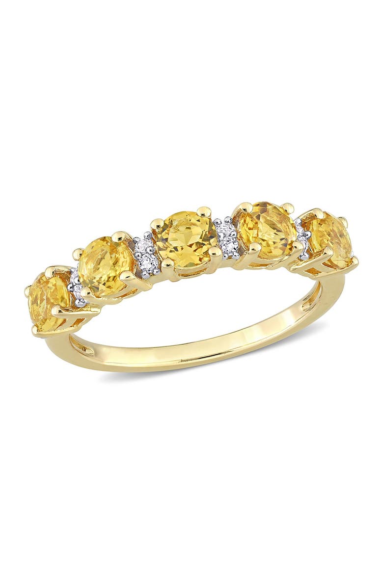 18K Yellow Gold Plated Sterling Silver Circle Cut Citrine & White Topaz Eternity Ring, Main, color, YELLOW