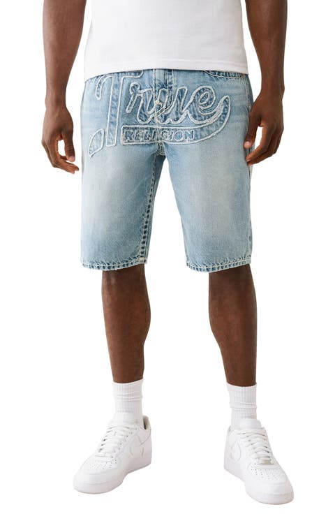 Bobby Logo Appliqué Super T Denim Shorts (Bleached Out Medium Wash) (Regular & Big)