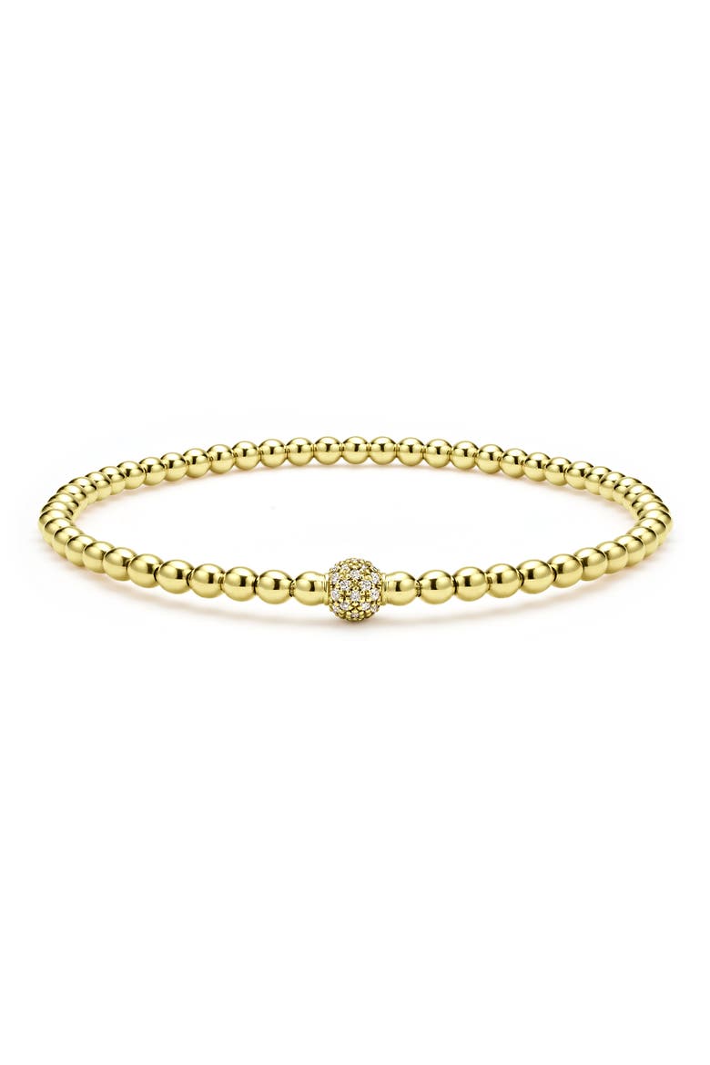 Pavé Diamond Ball Caviar Stretch Bracelet, Main, color, GOLD