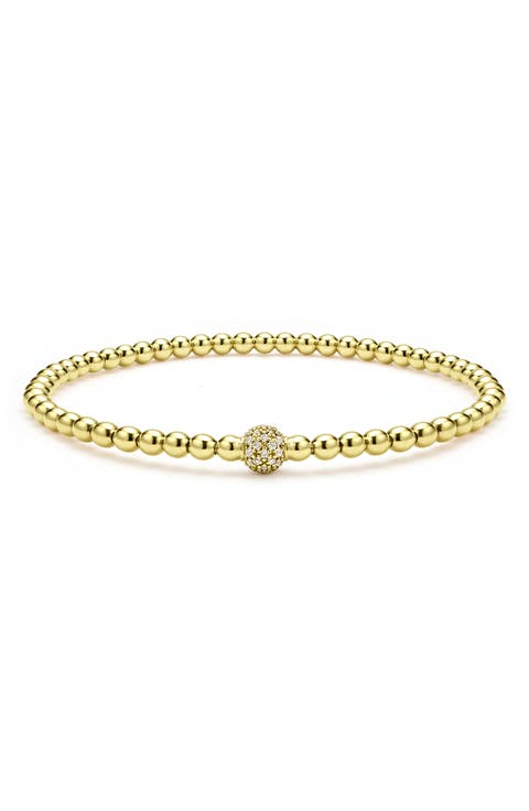 Pavé Diamond Ball Caviar Stretch Bracelet