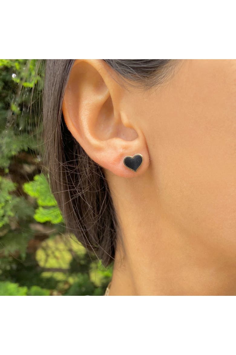 Large Onyx Heart Stud Earrings, Alternate, color, Onyx