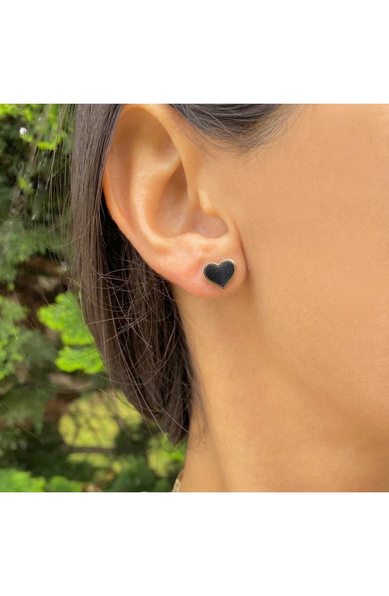 The Lovery Fine Jewelry Large Onyx Heart Stud Earrings, Alternate, color, Onyx