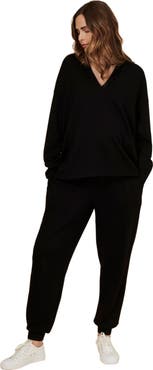 MOTHERHOOD MATERNITY V-Neck Pullover Scuba Knit Hoodie