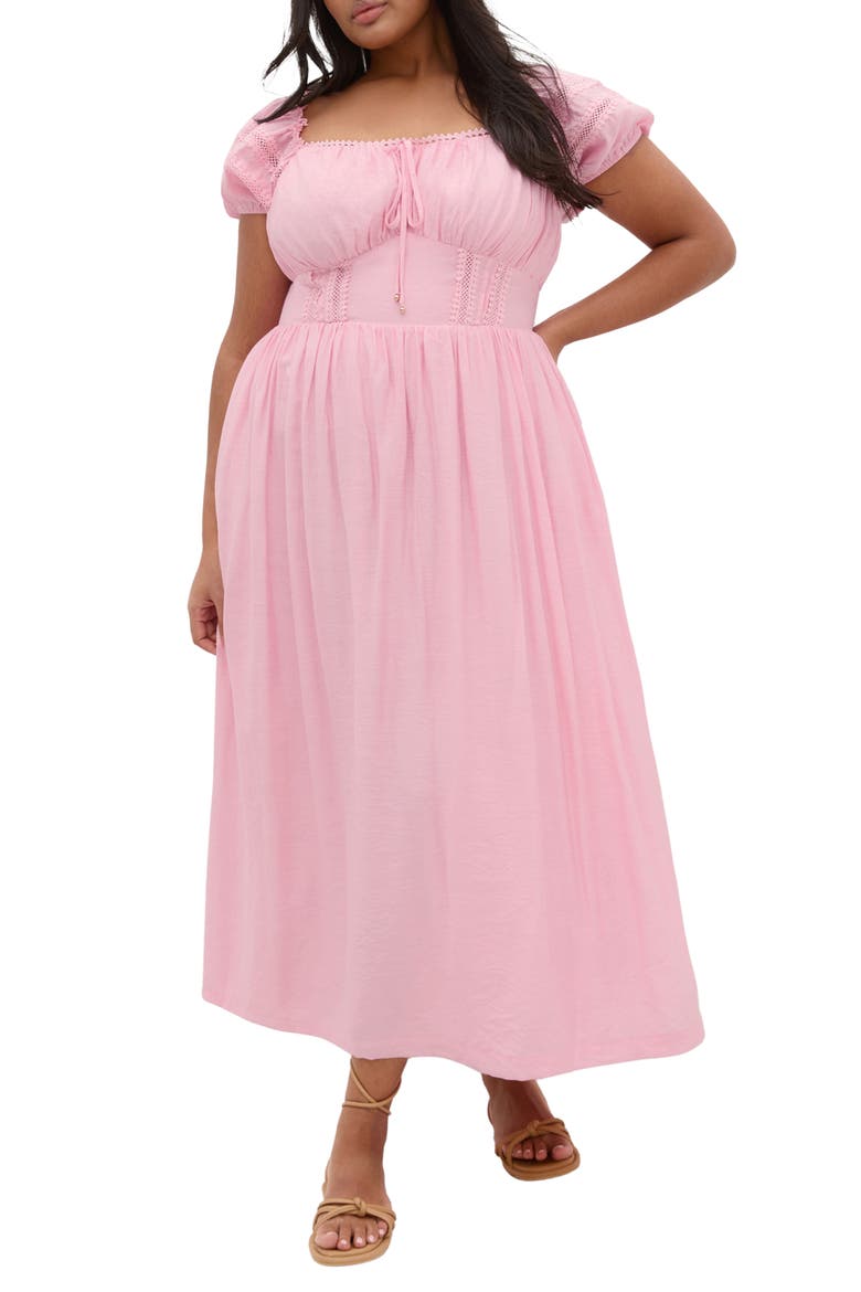 Ariella Crochet Trim Peasant Dress, Main, color, SOFT PINK