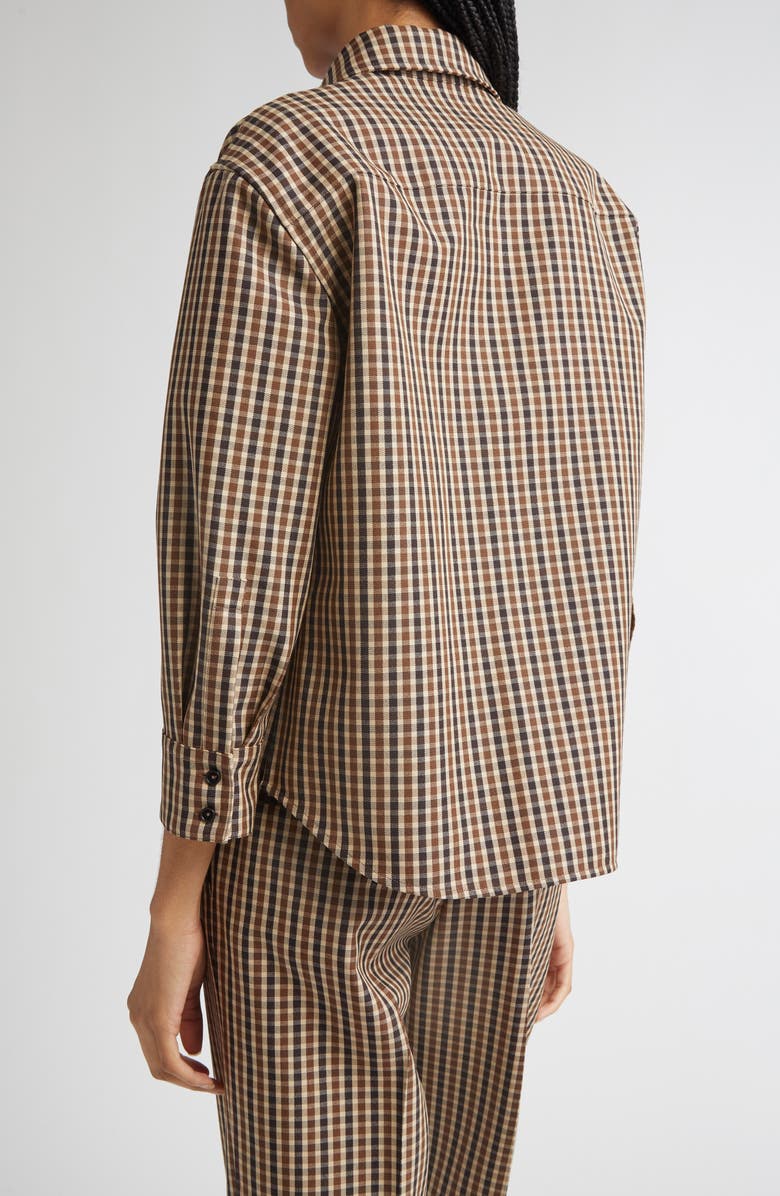 Jil Sander Classic Check Three-Quarter Sleeve Crop Button-Up Shirt, Alternate, color, Hazelnut Mouline