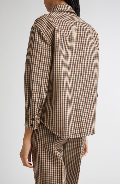 Jil Sander Classic Check Three-quarter Sleeve Crop Button-up Shirt In Brown