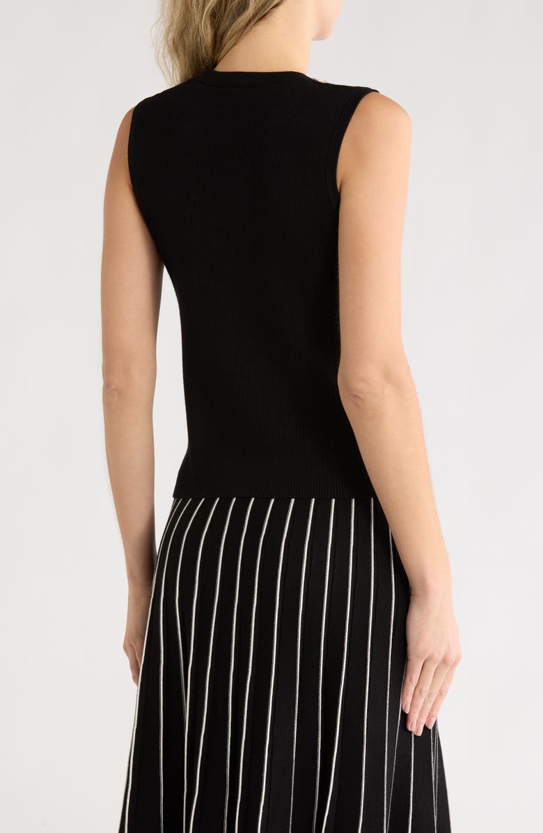 Adrianna Papell Faux Pearl & Rhinestone Collar Sleeveless Sweater, Alternate, color, Black