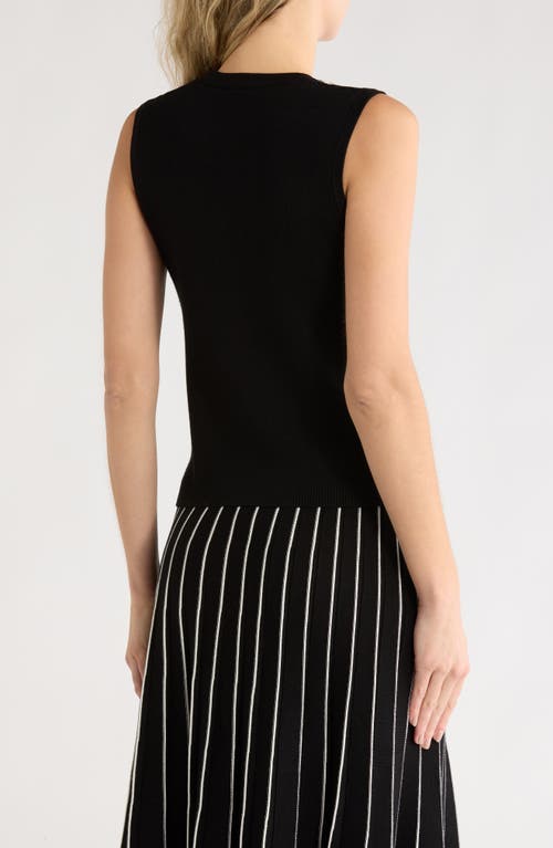 Adrianna Papell Faux Pearl & Rhinestone Collar Sleeveless Sweater In Black