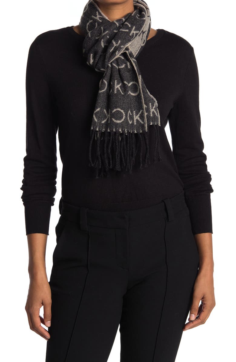 Calvin Klein Mirror Logo Print Scarf, Main, color, 