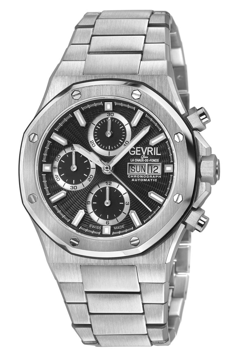 Kingsgate Chronograph Bracelet Watch, 42mm, Main, color, SILVER/BLACK