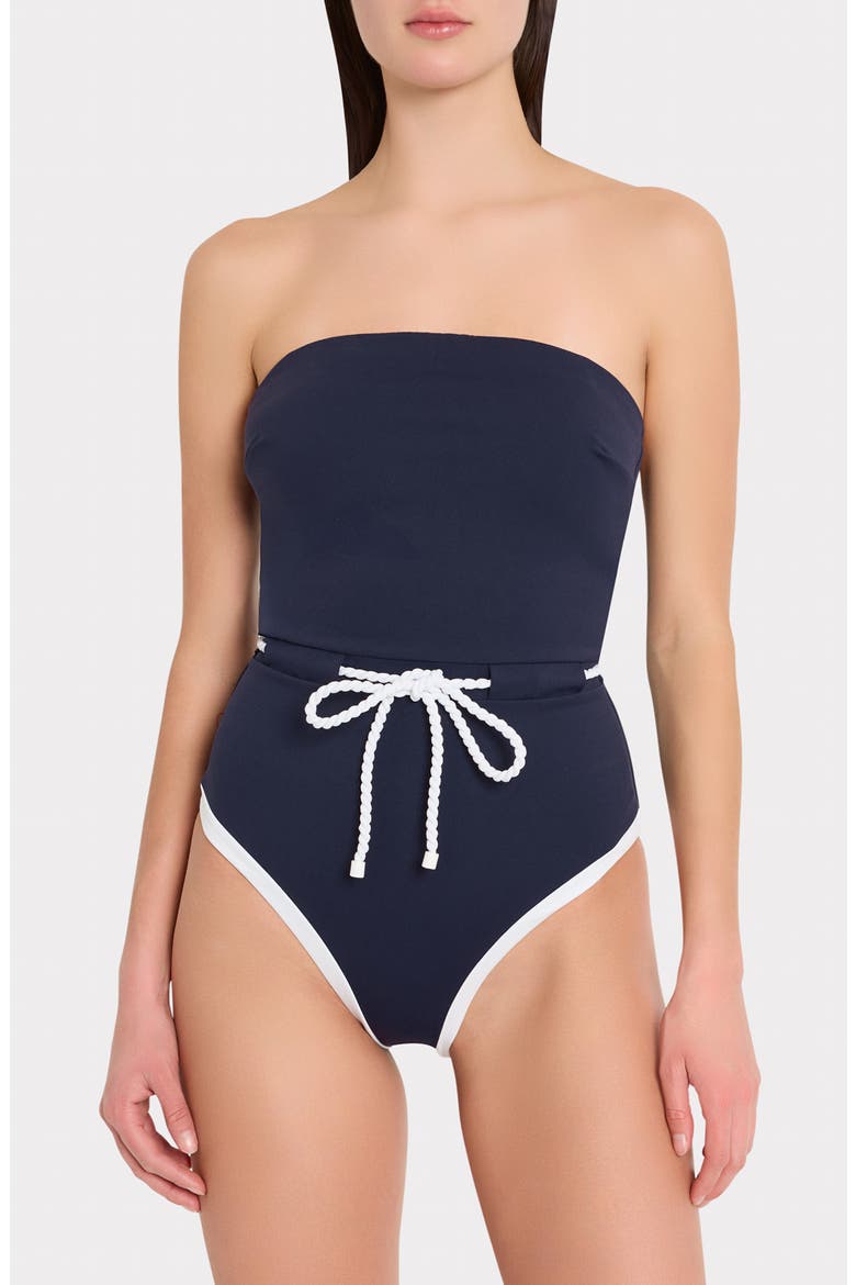 Strapless Belted One-Piece Swimsuit, Main, color, NAVY