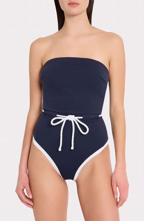 Strapless Belted One-Piece Swimsuit