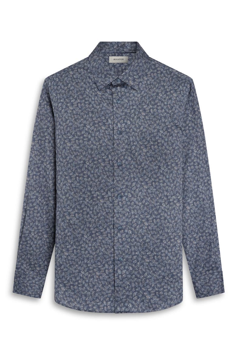 Julian Shaped Fit Leaf Print Stretch Button-Up Shirt, Alternate, color, STEEL