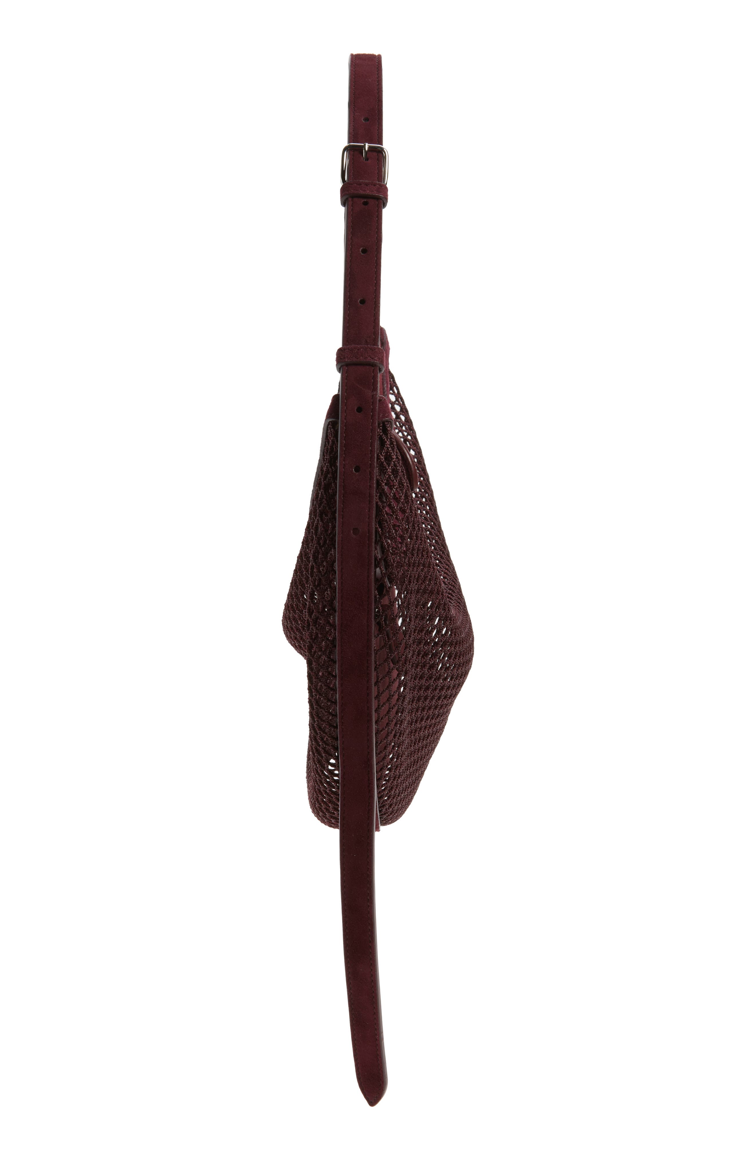 One Piece Demi Lune Fishnet & Suede, Alternate, color, ROUGE GRENAT 325