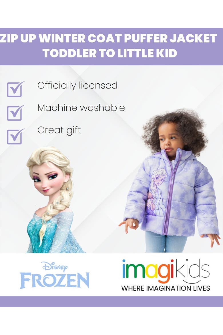 Frozen Hooded Puffer Jacket, Alternate, color, Lavender Elsa Anna