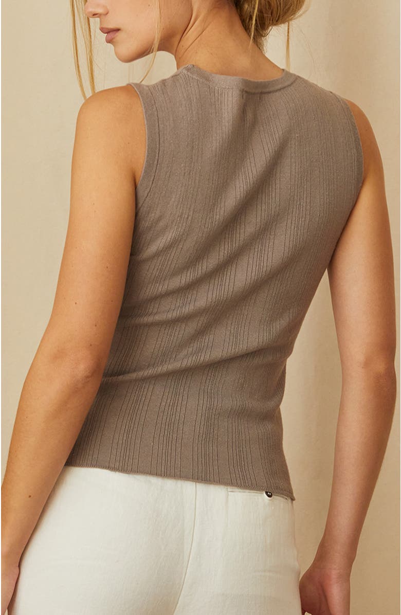 CRESCENT Lace Up Linen Blend Knit Tank Top, Alternate, color, Taupe