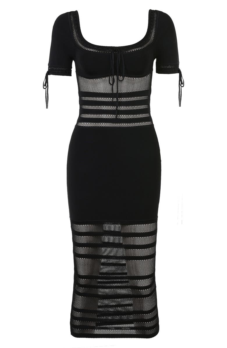 HOUSE OF CB Lilla Mesh Stitch Midi Sweater Dress, Alternate, color, Black