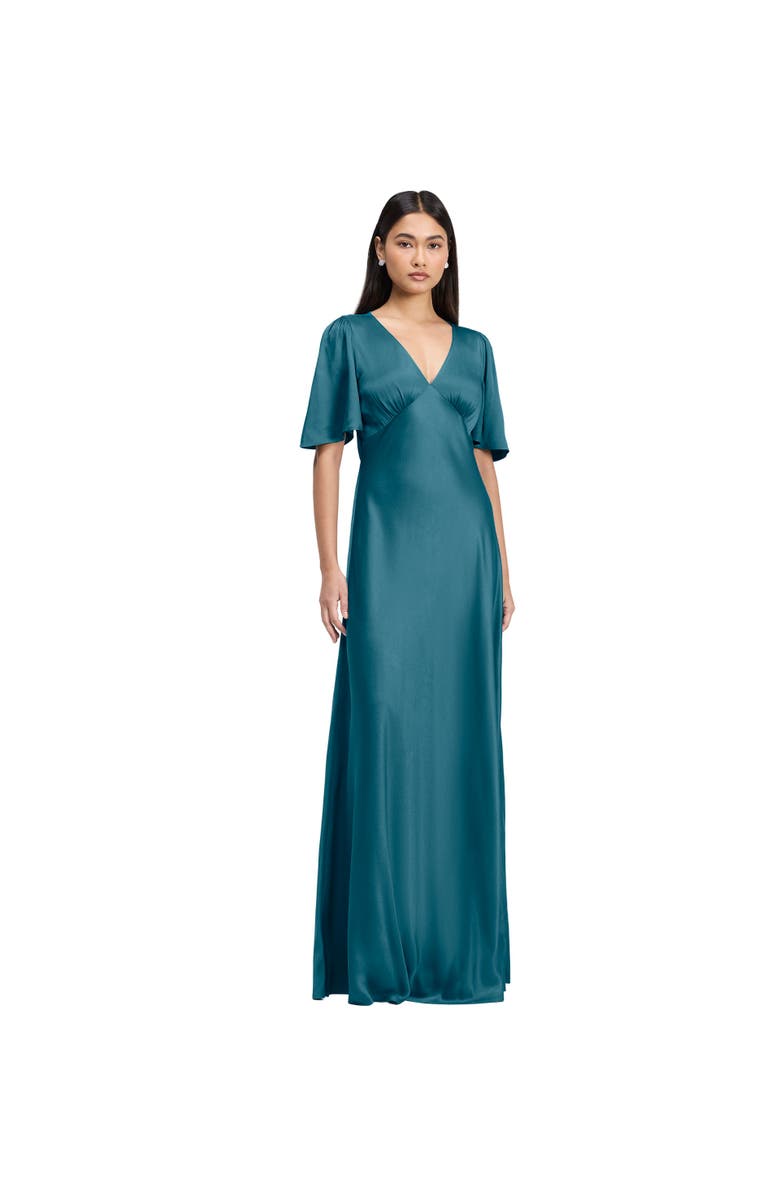Ghost London Arabella Angel Sleeve Satin Maxi Dress, Main, color, Emerald