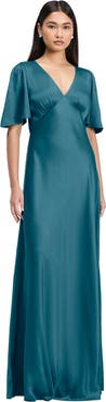 Ghost London Arabella Angel Sleeve Satin Maxi Dress