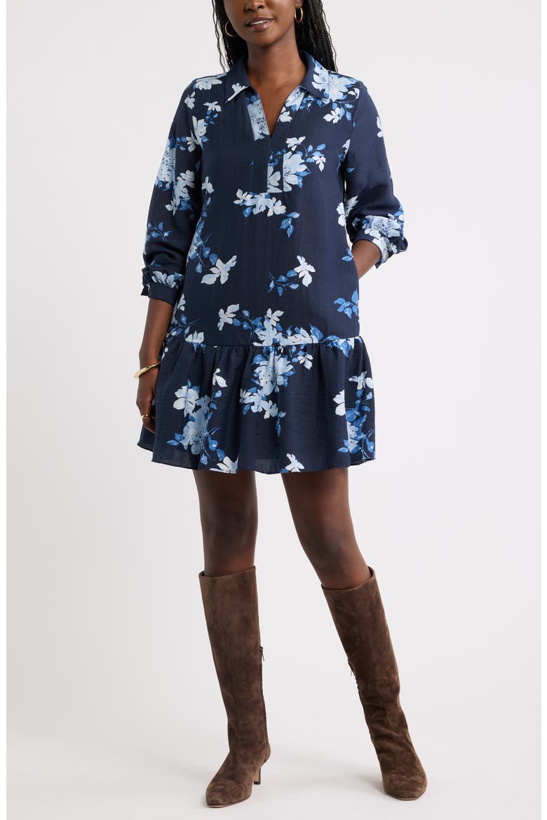 Tiered Minidress, Main, color, NAVY- BLUE ALLIE FLORAL