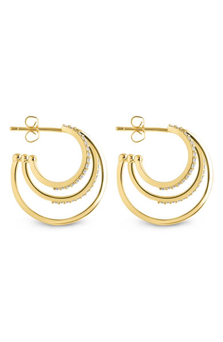 Sterling Forever Adriana Cubic Zirconia Triple Layer Hoop Earrings, Alternate, color, Gold