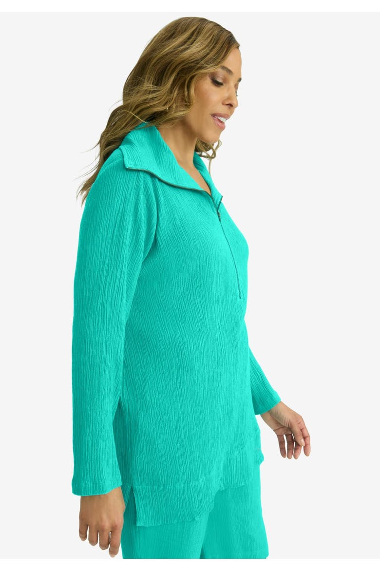 Gauze Half-Zip Tunic, Alternate, color, AQUA SEA