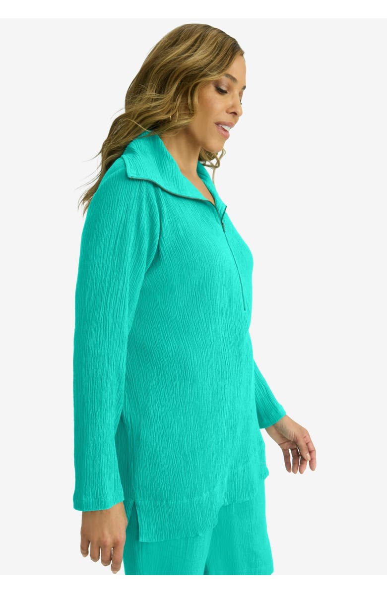 Jessica London Gauze Half-Zip Tunic, Alternate, color, Aqua Sea