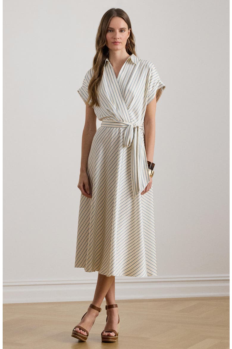 Stripe Twill Dress, Alternate, color, CREAM/ BLUE