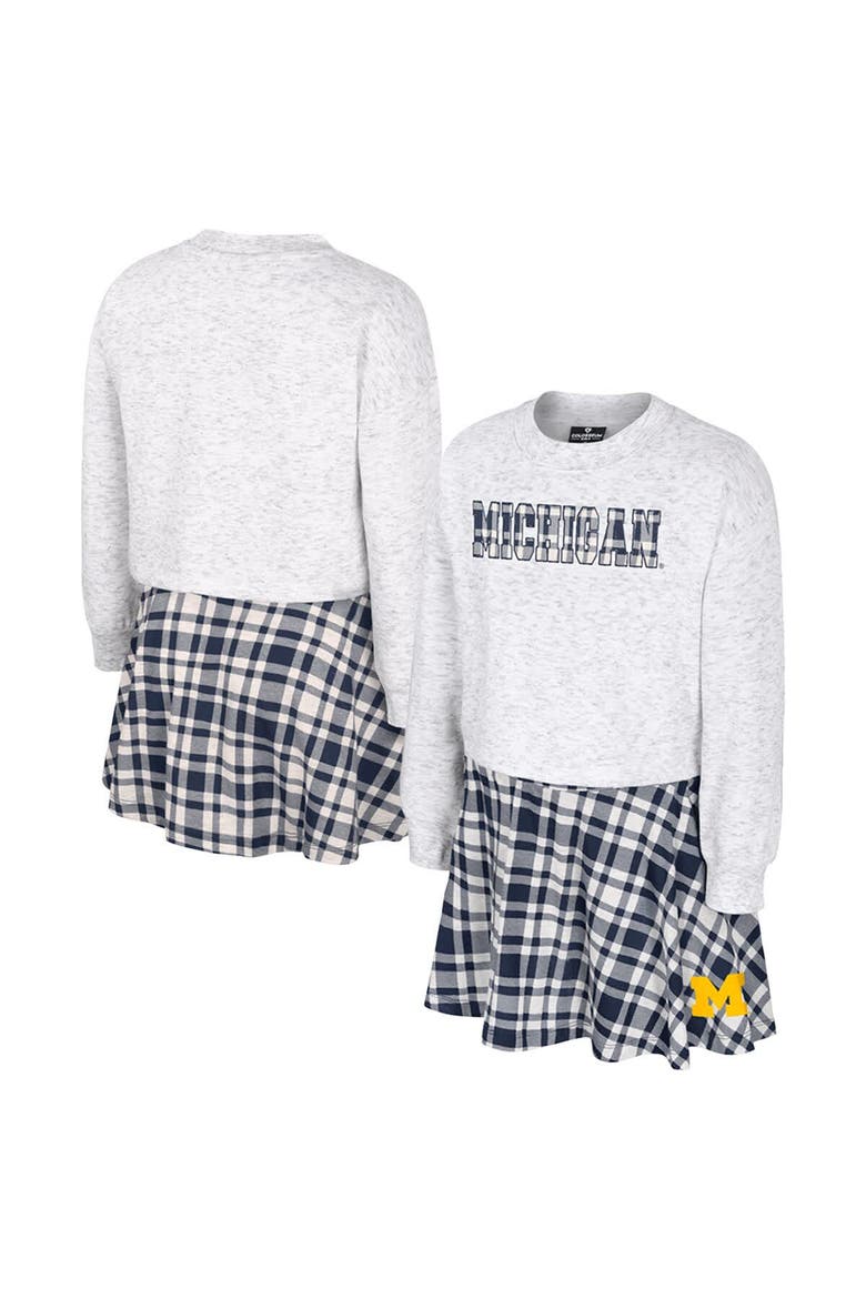 Girls Youth Colosseum Gray Michigan Wolverines Marceline Plaid Skirt and Top Set, Main, color, Gray