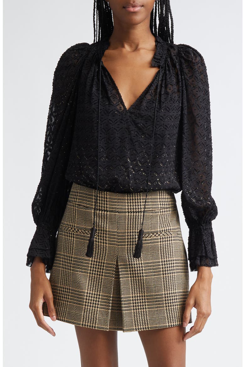Maxime Semisheer Fil Coupé Top, Main, color, BLACK GOLD