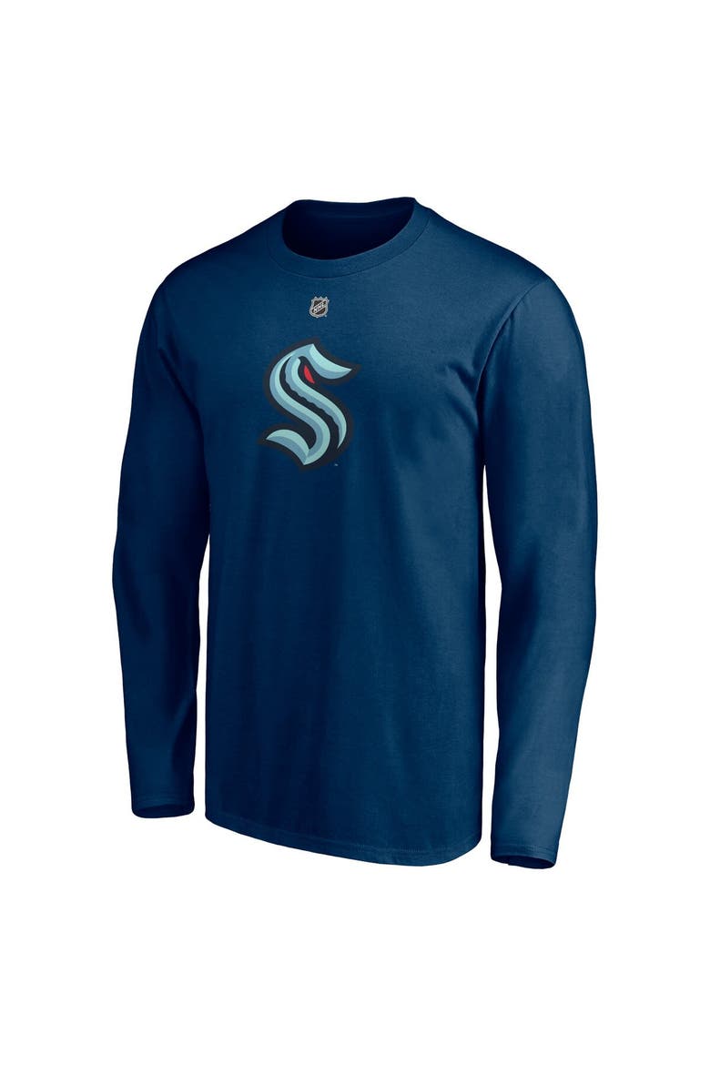 Men's Fanatics Branded Philipp Grubauer Deep Sea Blue Seattle Kraken Authentic Stack Name & Number Long Sleeve T-Shirt, Alternate, color, Navy