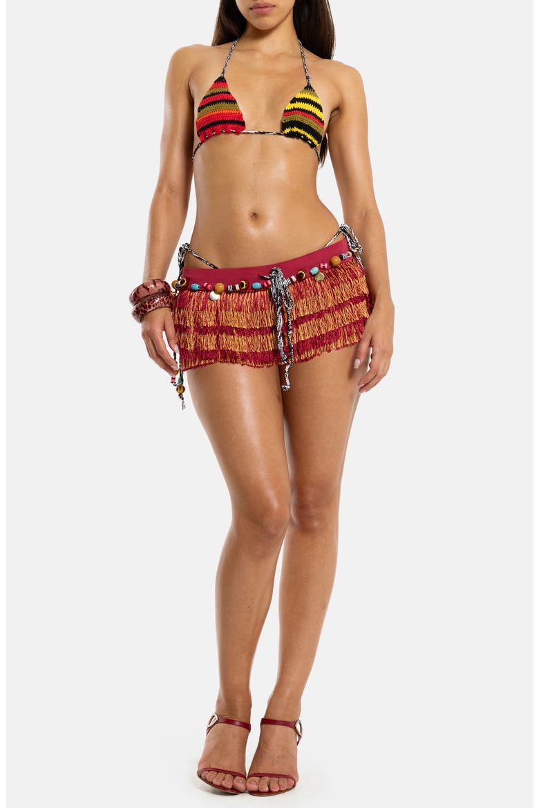 Beaded Fringed Micro Miniskirt, Alternate, color, RED MULTI